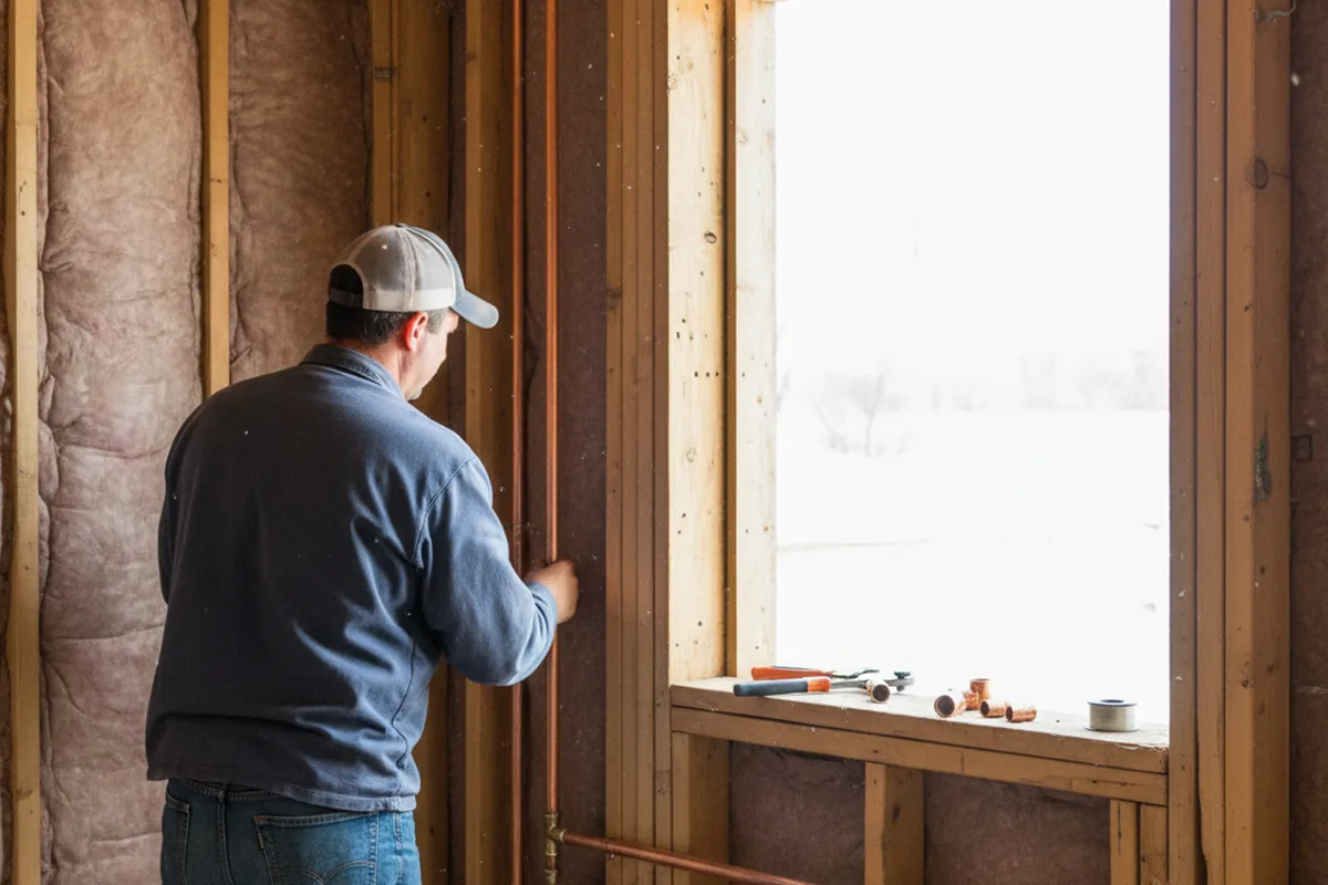 Licensed plumber running new copper supply lines in a Cumberland home